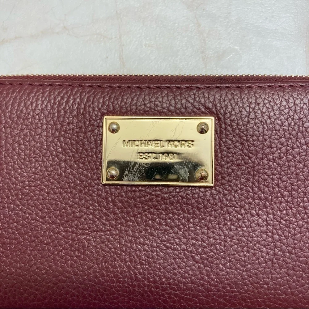 Michael kors burgundy red leather long zipper clutch wallet